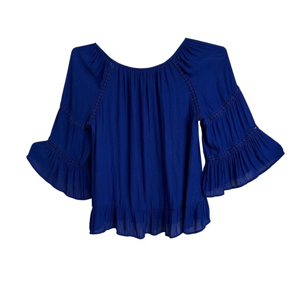 INC Womens Blue Ruffled Bell Sleeve Top Size 2X Peasant Blouse Hippie Boho - Picture 2 of 9